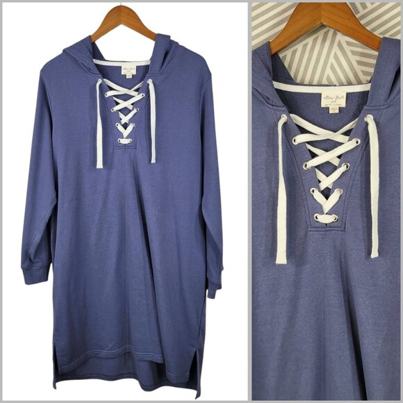Ultra Flirt Hooded Sweatshirt Dress Plus Size 2X Casual Blue Lace Up Tunic - Picture 1 of 7